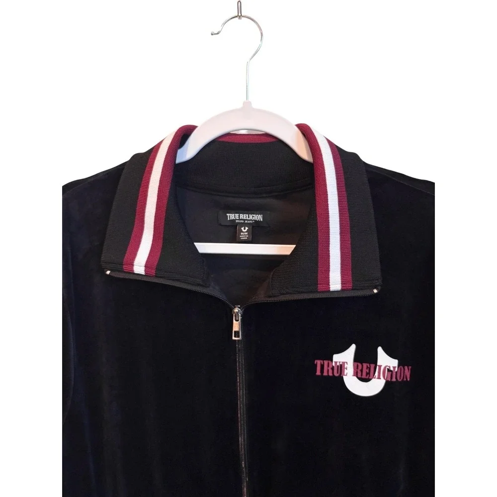 True Religion Mens Velour Tour Track Jacket Size Medium Black World Tour